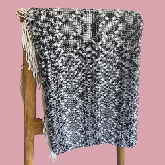 West Elm throw blanket geometric black white gray pattern - Picture 2 of 6